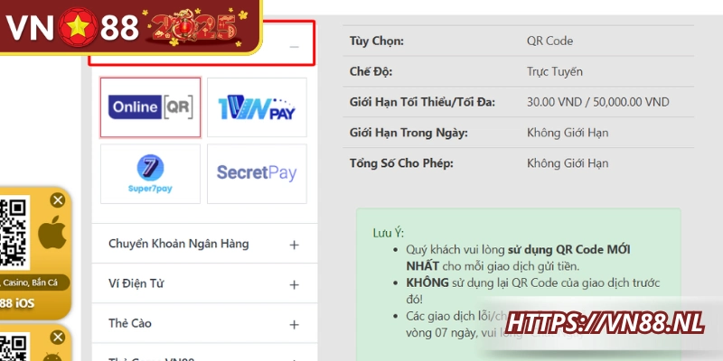 Nạp tiền VN88 qua quét mã QR
